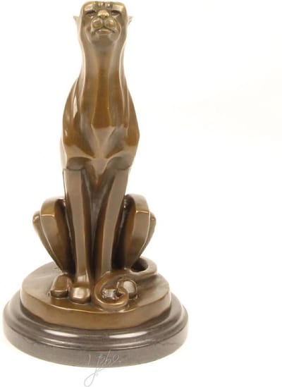 Bronzen Beeld 'Sitting Cheetah' - Goudkleurig Gepatineerd - 29,7 cm Hoog - Elegante Natuurdecoratie