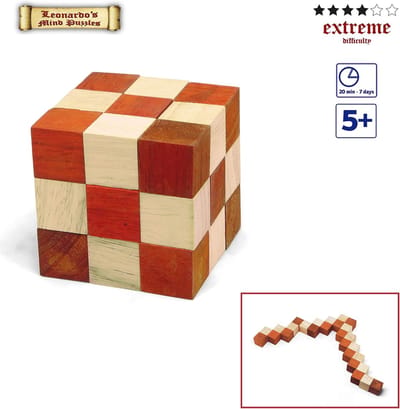 3D Puzzel - Houten Kubus - Logisch Denken - Moeilijkheidsgraad 4/6 - 10x10x10 cm - Oranje