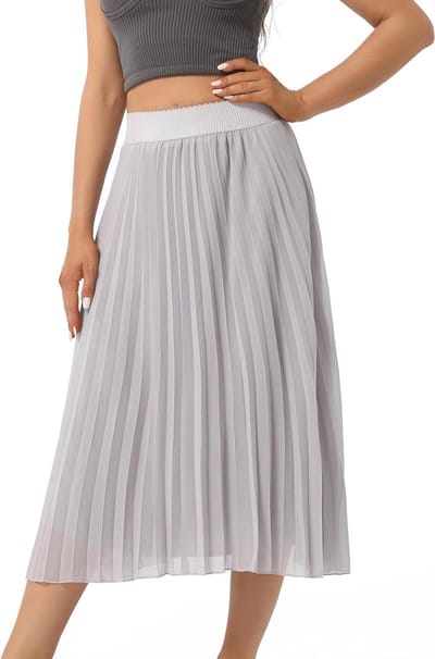 Elegante Grijze Midi Plissé Rok voor Dames - Ideaal voor Zomer, Casual en Avondfeestjes met Elastische Taille