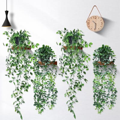 Unyqoos ® Set van 4 Realistisch Uitziende Hangende Kunstplanten in Elegante Zwarte Potten voor Binnen- en Buitendecoratie