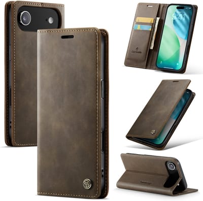 Casemania Hoesje Geschikt voor Apple iPhone 17 Air - Cedar Brown - Luxe Kunstleer Dunne Telefoonhoesje met Pasjeshouder en Standaardfunctie - Slim Wallet Bookcase