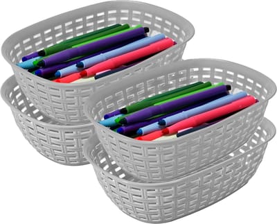 Hega Hogar Opbergmandje/kastmandje - 4x - zilvergrijs - 3 liter - kunststof - 21 x 30 x 7 cm - kleine opslag bakjes - manden