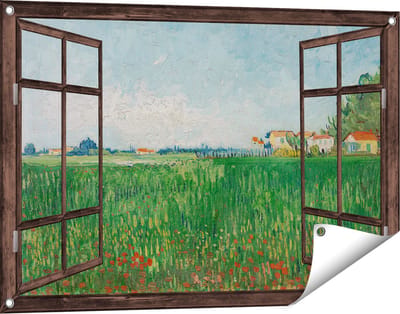 Gards Tuinposter Doorkijk Veld met Klaprozen - Vincent van Gogh - 90x60 cm - Tuindoek - Tuindecoratie - Wanddecoratie buiten - Tuinschilderij