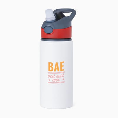 Hacebo® - beste tante ever waterfles met rietje rood - Tante - uw tante - liefste tante - verjaardag - cadeau - kado - bedankje - water fles - 650ML