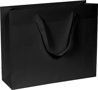 Papieren Tassen Zwart - 24+8x20 cm - A5 liggend - Luxe lintjes - Zwart - Luxe Cadeautasjes - 20 Stuks