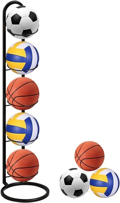5-traps balstandaard voor verticale balopslag, metalen displayhouder voor sportballen, stevige ballenopslag (zwart)