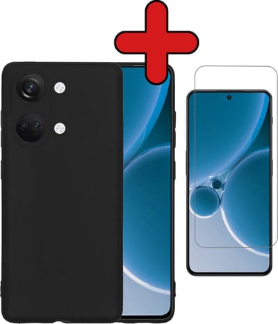 Hoesje - Met Screenprotector - Geschikt voor OnePlus Nord 3 - Sterk & Shockproof - Telefoon Hoes - Back Cover - Siliconen Case - Telefoonhoes - Zwart