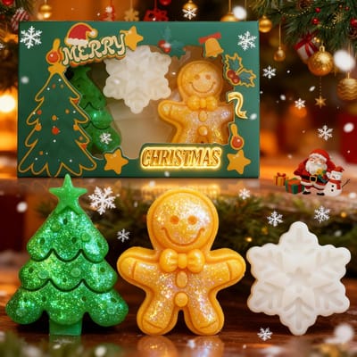 Kerst Zeep Set - Biologische Zeep - Feestelijke Reiniging - Natuurlijke Ingrediënten - 3 Stuks - Multicolor