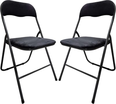 5Five Klapstoel met fluweel zitting - 2x stuks - zwart/antraciet - 44 x 48 x 79 cm - metaal - Inklapbaar