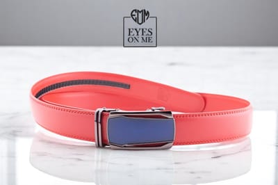 Rode lederen riem zonder gaatjes met automatische gesp voor heren ( model L132 )