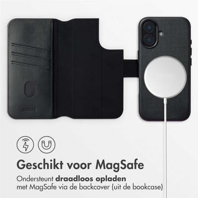 Accezz Hoesje - Geschikt voor Apple iPhone 16 - Leather Bookcase 2-in-1 geschikt voor MagSafe - Black