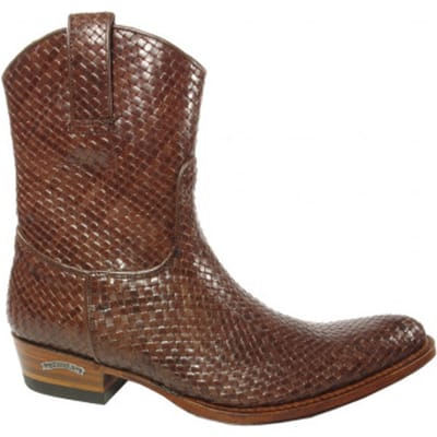 Sendra Boots 7370 Trenzado Bruin Heren Enkellaars Handgemaakt Cowboy Western Boot Gevlochten Ronde Neus Schuine Hak Lederen Zool Rits Sluiting Echt Leer Maat 42