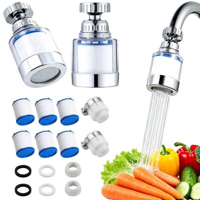 Dailygoods - Waterfilter voor Kraan, Transparant Waterfilters 2 Stuks 360° Waterfilter met 6 PP-Katoenen Filterelementen, Waterkraanfilter voor Kranen of Douche, Keuken, Badkamer