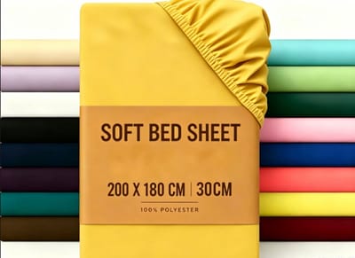 Zacht Geborsteld Microvezel Hoeslaken 180 x 200 cm met 30 cm Diepe Zakken, Volledige Rundumelasticiteit Past op 200 cm Bedden, Krimp- en Kleurvast Polyester Matrasbeschermer, Huidvriendelijk Luxe Bedlaken voor Zomer en Winter（geel）