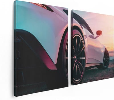 Artaza Canvas Schilderij Tweeluik Witte Sportwagen Auto - 120x80 - Foto Op Canvas - Canvas Print