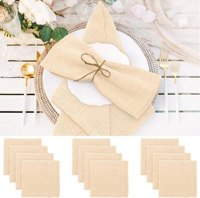 Dailygoods - Stoffservietten 12er Pack, 42x42cm Leinenservietten Wasbare tafelservetten voor Kerstmis, restaurant, bruiloften, evenementen, familiefeesten, verjaardagen, feesten (Beige)