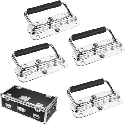 Set van 4 RVS Vouwhandgrepen met Geïsoleerde Rubber Handgreep, Voor Luidsprekers, Gereedschapskisten en Deuren, Boorgatdiameter 6 mm