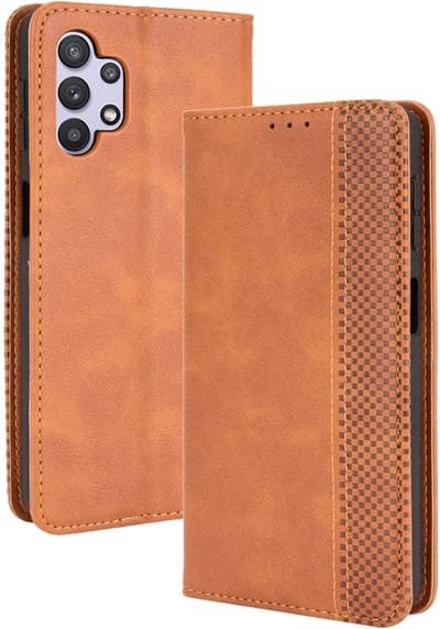 Coverup Hoesje - Geschikt voor Samsung Galaxy A32 5G Hoesje - Coverup Vintage Style Book Case - Bruin