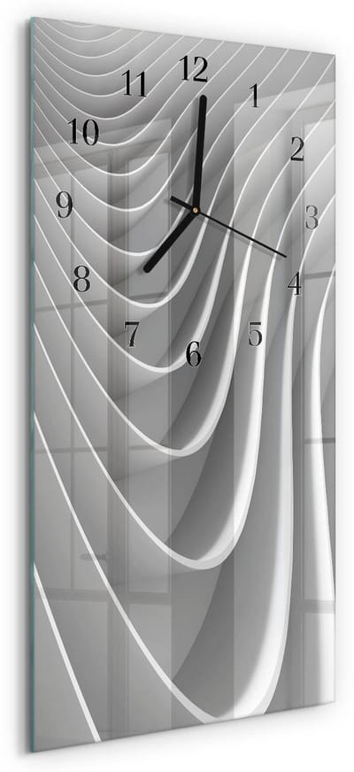 Tulup Wandklok - Abstractie Wandklok Glas Met Motief - 30x60 cm - Grijs Decoratieve Glazen Klok - Zwarte Handen - Rechthoekige Wandklok - Klok Glas Met Opdruk - Moderne Wandklok Glas