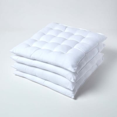 Homescapes stoelkussens – set van 4 zitkussens – katoen – 40x40 cm – wit – met lint – voor eetkamer & buitengebruik