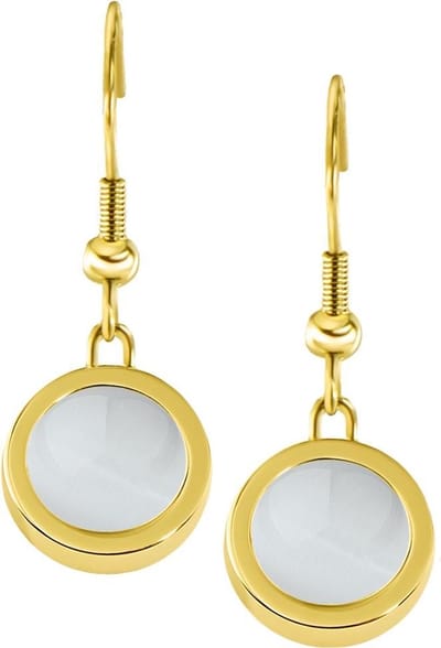 Quiges RVS Schroefsysteem Oorhangers Oorbellen Goudkleurig met Verwisselbare Cat's Eye Beige Mini Munt Set - ECOS212