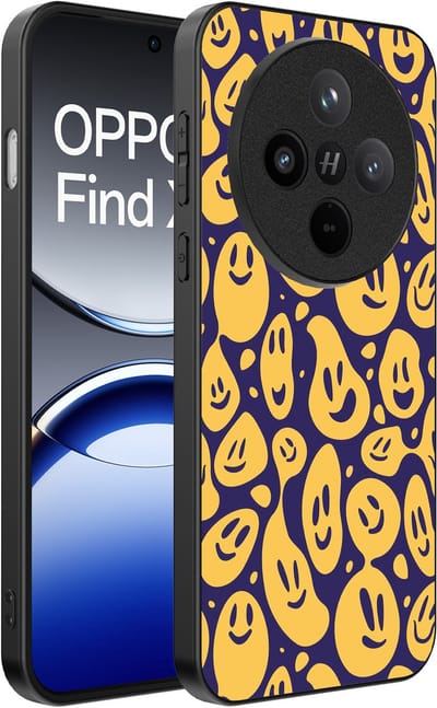Smartphonica Telefoonhoesje Geschikt voor Oppo Find X8 met smiley opdruk - TPU backcover case emoji design - Paars Geel geschikt voor Oppo Find X8