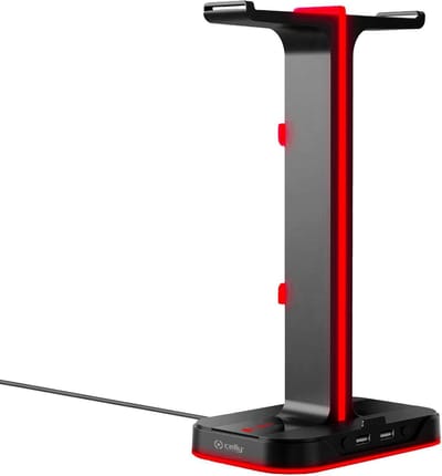 Celly CyberStation Headset houder - Koptelefoon standaard met USB poorten - RGB instelbaar - Zwart