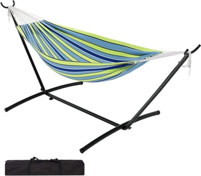 Hangmat met standaard - Dubbele hangmat - Buiten ontspannen - Stabiel ijzeren frame - 2.73 x 1.5 meter - Groen