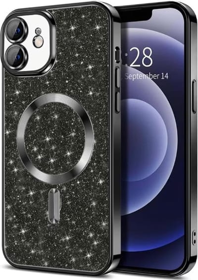Glitter Telefoonhoesje Geschikt voor Magsafe met Camera Bescherming voor iPhone 16 - FuturiQ - Zwart