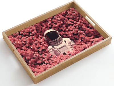 Dienblad hout 50x35 cm - Schootdienblad - Bloemen - Roze - Astronaut - Borrelplank rechthoek - Plateau dienbladen