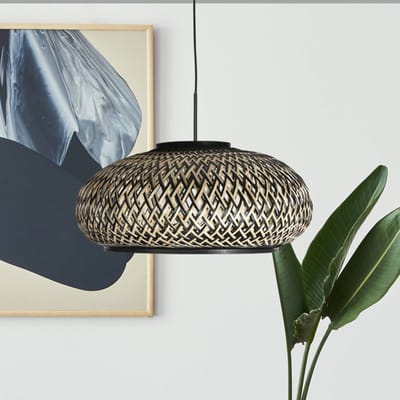 Hanglamp NoxLight 4476ZW - Gevlochten bamboe zwart/naturel, diameter 50 cm, hoogte instelbaar van 30 tot 145 cm - Steinhauer