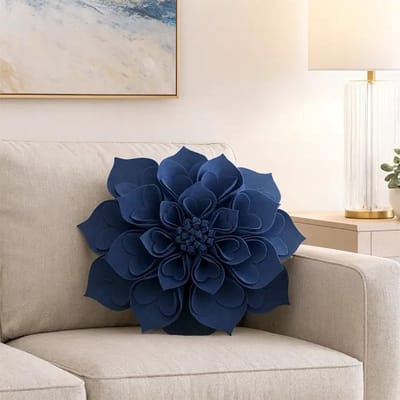 Rond Decoratief Sierkussen Bloemvorm 3D Bloemblaadjes - Marineblauw Sierkussen voor Bank en Woonkamer
