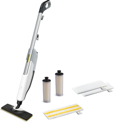 Kärcher SC 2 Upright Set Stoomreiniger - Extra set Sensitive vloerdoeken microvezel (2 stuks) - Incl. extra ontkalkingspatroon - 30 sec opwarmtijd - 1600 W - Oppervlakteprestatie 50 m² - Reservoir 0.4 l - Continue vulbaar