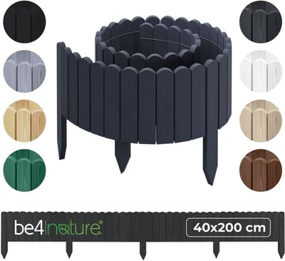 be4nature Flexibele houten border 40 x 200 cm Grijs Geïmpregneerde rolborder plantenrand tuinhek decor palissade graskant