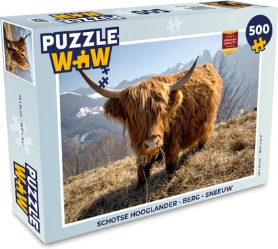 Puzzel Schotse Hooglander - Berg - Sneeuw - Legpuzzel - Puzzel 500 stukjes