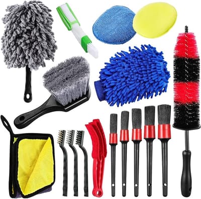 17 stuks autoreinigingsborstelset, auto-detaillering reinigingsborstels kit auto-interieur wasgereedschap set voor het reinigen van wielen, auto exterieur, interieur, motor,