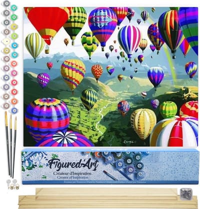 Figured'Art Schilderen op Nummer Volwassenen canvas Hete lucht ballonnen - Handwerk acrylverf Kit DIY Compleet - 40x50cm met DIY houten lijst