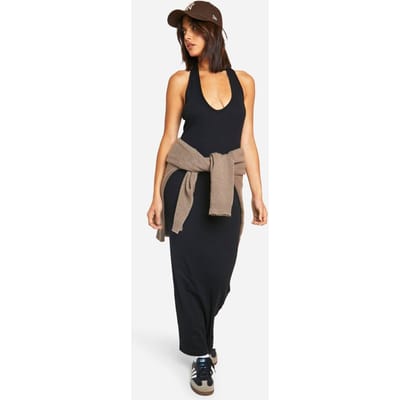 boohoo Dames Basic Rib Plunge Halter Maxi Jurk | Black | Maat: 8