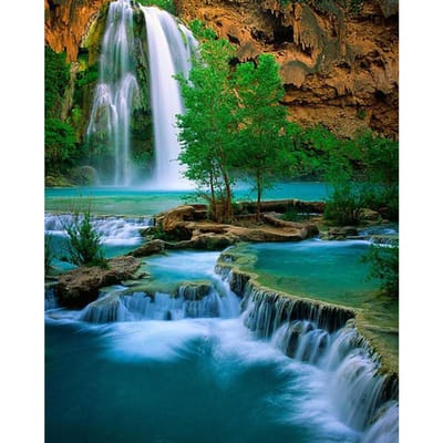 Diamant schilderij Waterval Volledige ronde boorboom Diamant borduurwerk Kruissteek 20X30CM blue