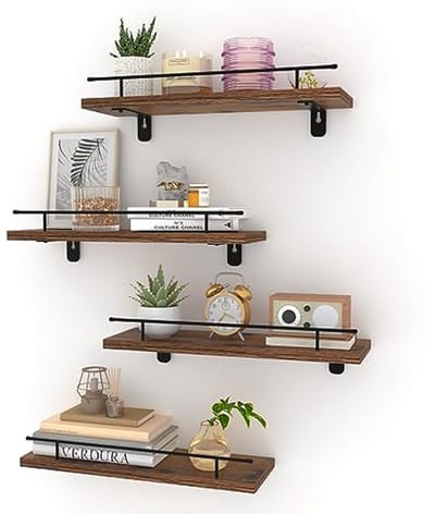 Wandplank Set van 4 - Hout en Metaal Planken voor Wandbevestiging