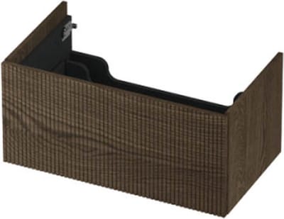 INK wastafelonderkast 1 lade greeploos push to open echt hout met verticaal gefreesd front 80x45x38cm, massief eiken charcoal
