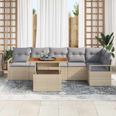 vidaXL - Tuinbank - Set - 7 - st - 6-Aantal - zitplaatsen - Beige - poly - rattan