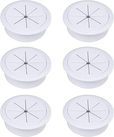 Kabeldoorvoer voor tafelbladen - 6 stuks, 60 mm, flexibel, ronde kunststof afdekking voor bureaus en meubels (wit)