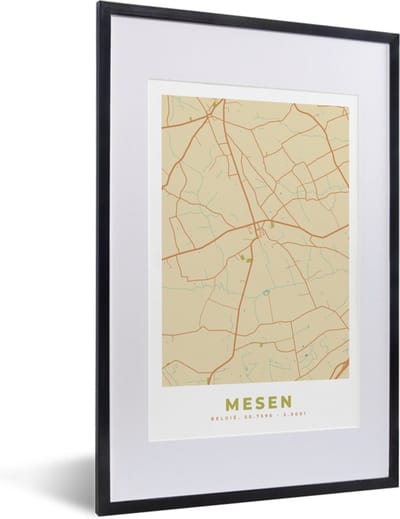 Fotolijst incl. Poster - Kaart - Stadskaart - Vintage - Mesen - Plattegrond - 40x60 cm - Posterlijst