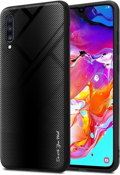 Cadorabo Hoesje geschikt voor Samsung Galaxy A70 / A70s in OPAAL ZWART - Beschermhoes gemaakt van TPU silicone Case Cover en achterkant van gehard glas