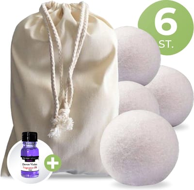 Drogerballen met Wasparfum - Droogballen - Wit - Set van 6 XL ballen - Wasdroger Ballen Wol - 100% Nieuw-Zeelands Schapenwol - Wasballen