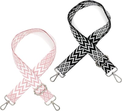 Verstelbare Schouderbanden voor Tassen, Breed 3.8 cm, Lengte 80-141 cm, Ideaal voor Schoudertassen, Handtassen en Tote Bags (Zwart met Roze) - 2 Stuks