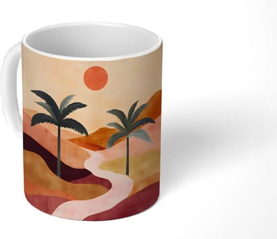 Mok - Koffiemok - Heuvels - Palmbomen - Abstract - Mokken - 350 ML - Beker - Koffiemokken - Theemok