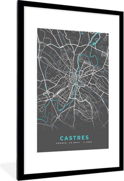 Fotolijst incl. Poster - Castres - Frankrijk - Plattegrond - Kaart - Stadskaart - 80x120 cm - Posterlijst