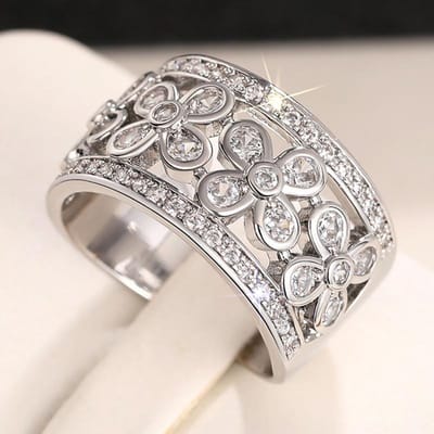 Sterling Hol Bloemenontwerp Trouwring Damesringen Glanzende Kristal Zirkonia Esthetische Dames Sieraden 9 gray